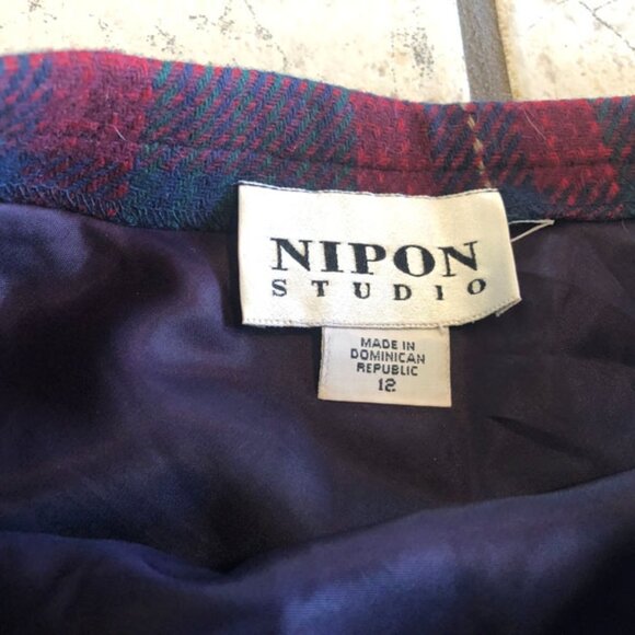 VINTAGE WOMENS NIPON STUDIO PLAID WOOL SCHOOL GIRL SKIRT SIZE 12 - Picture 2 of 3